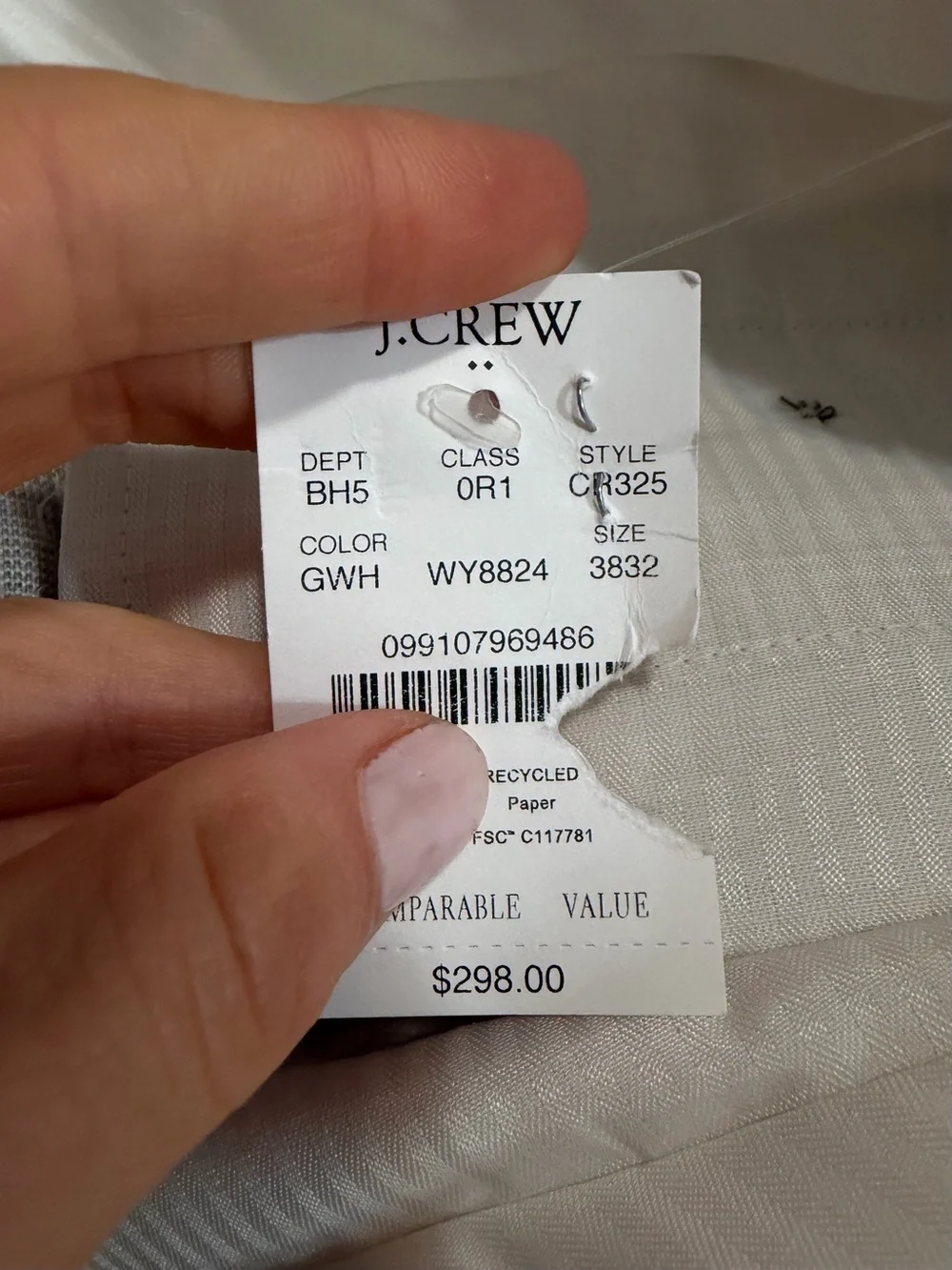 J crew natural white glen plaid Linen suit pant